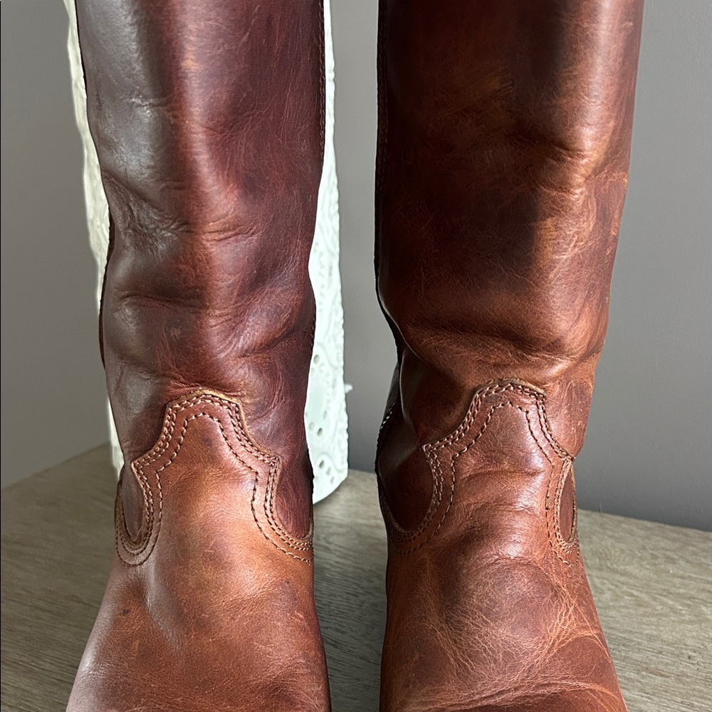 LIBERTY Black Brown Leather Boots, worn once, factory distressing - Picture 4 of 10